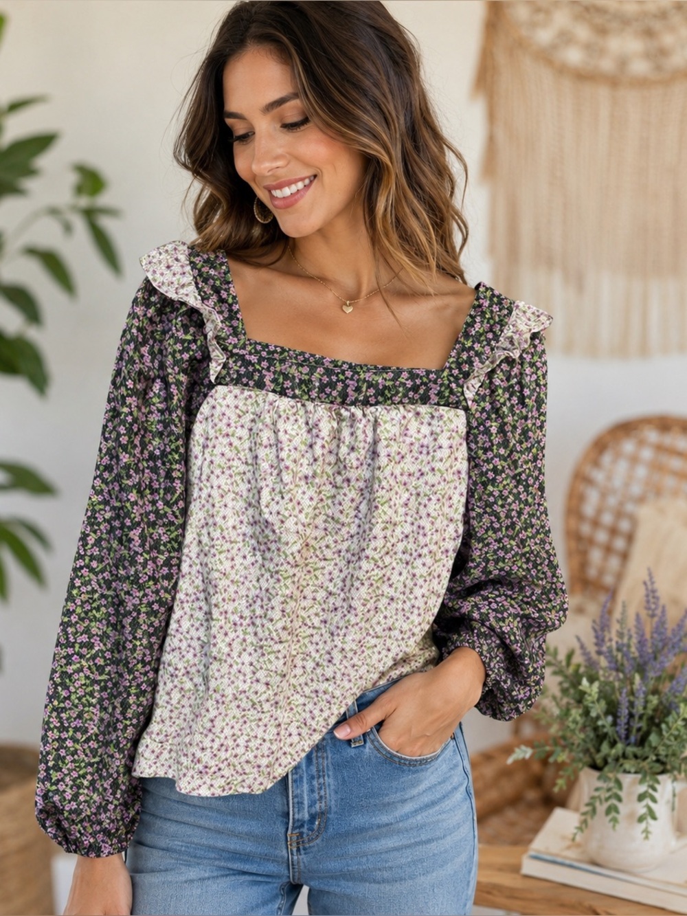 Carolina Belle Floral Boho Peasant Top Size Medium - Picture 1 of 7
